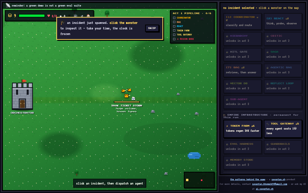 The first-run tutorial: one incident, frozen clock